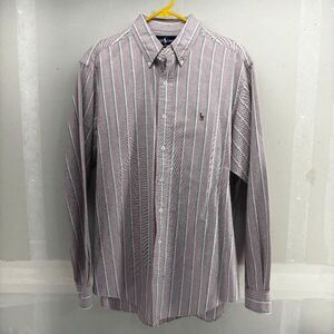 Vintage Ralph Lauren Pastel Red Green Striped 90s Mens Size Large Button Up EUC